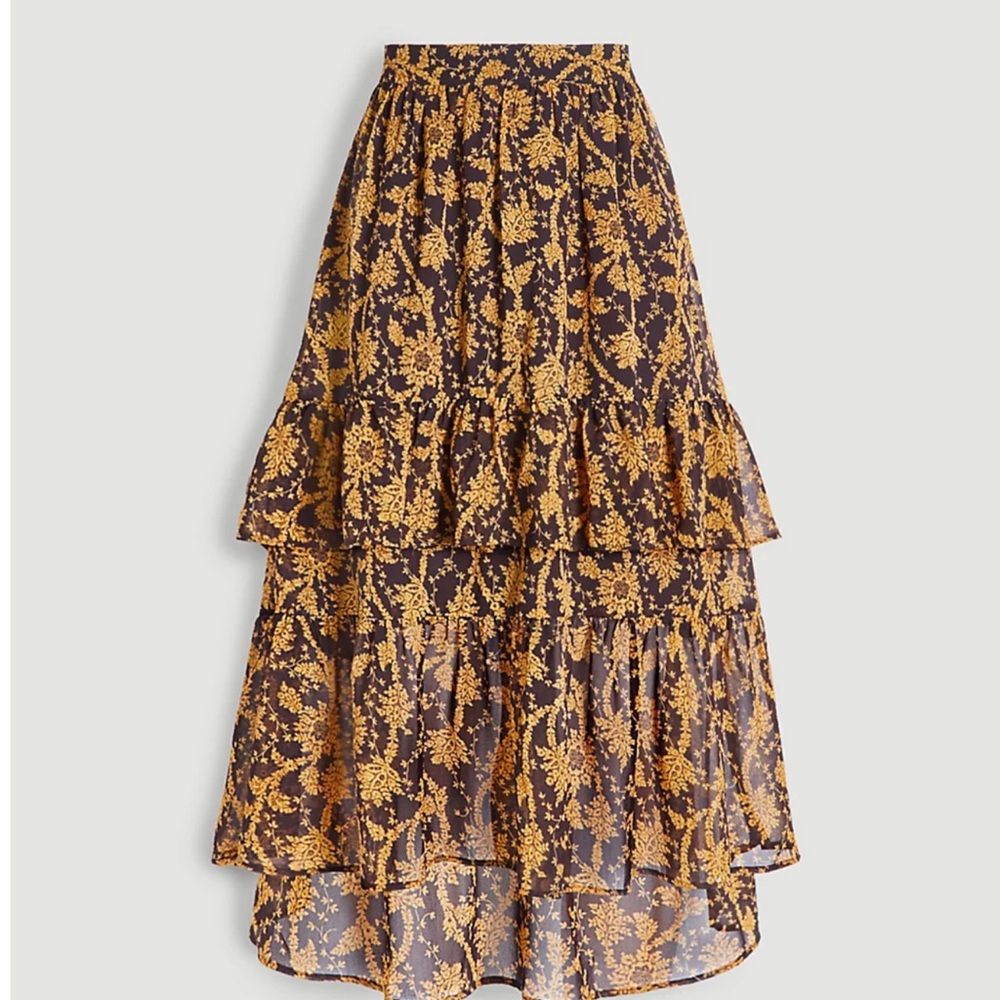 Floral botanical midi layered tiered ruffle skirt
